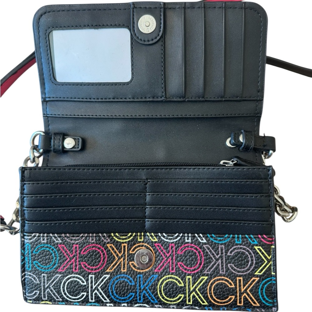 Calvin Klein Multicolor CK Logo Crossbody Purse Handbag Adjustable Pink Strap - Picture 9 of 14